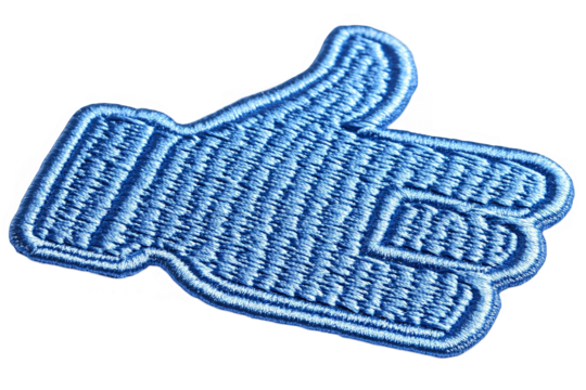 Embroidered Blue Hand Gesture Illustration Isolated on Transparent Background - Powered by Adobe