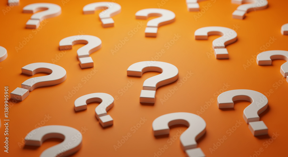 Poster question marks pattern on orange background. white question marks scattered across a vibrant orange 