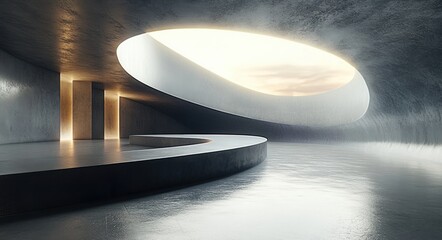 Futuristic Concrete Interior with Soft Natural Light and Ambient Shadows in Modern Design Space