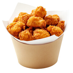 Crispy fried chicken popcorn chicken bucket fast food takeaway delicious isolated on transparent background