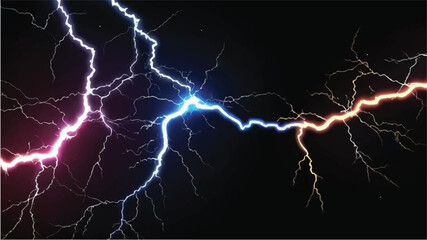 Powerful lightning strike in the dark stormy night sky