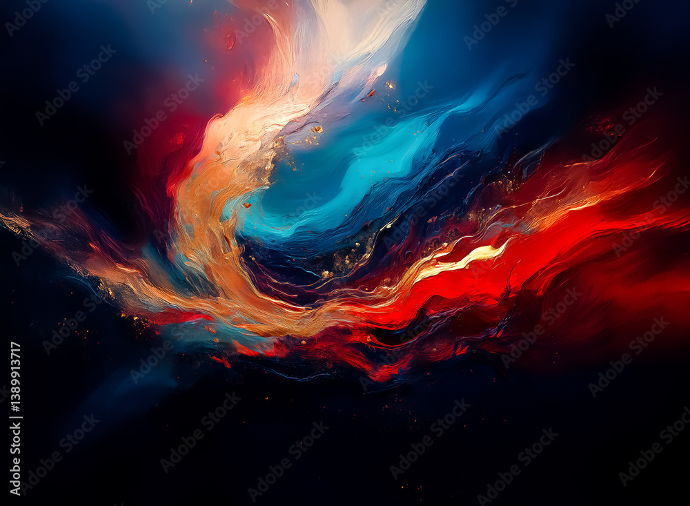Poster hints: abstract painting with flowing colors; focus on the color palette and swirling forms. swirlin