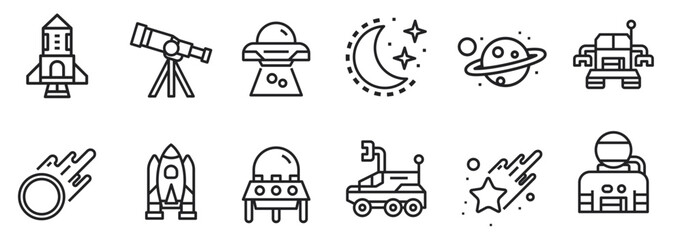 Set of Space icons with line art style. vector. editable