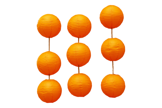 Lamp arch or entrance paper Lantern orange isolated on cut out PNG or transparent background. Used for decoration during various festivals in China. Chinese paper lanterns hang from rope.