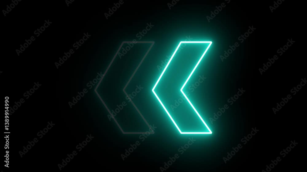 Poster 4k neon led arrow left direction icon. abstract neon flashing light back arrow loading animation. se