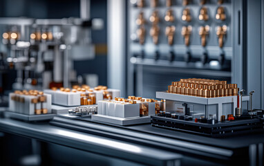 Industrial machinery with intricate components and lighting effects.