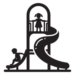 Minimal kids metal slide colorless isolated silhouettes vector.