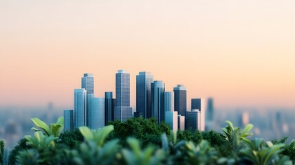 Futuristic Eco-City Skyline with Lush Greenery and Digital Innovation