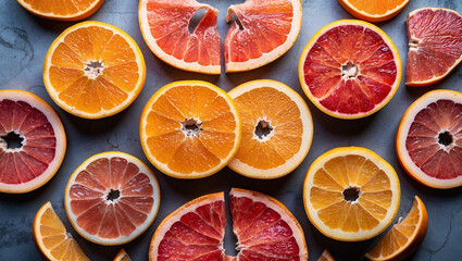 Sliced Orange And Blood Orange Citrus Fruits Fresh Vibrant Flat Lay Composition