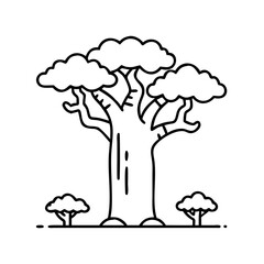 baobab tree icon, baobab tree line art - simple line art of baobab tree, perfect for baobab tree logos and icons