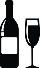 Wine bottle and glass icon in flat set. isolated on transparent background.