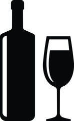 Wine bottle and glass icon in flat set. isolated on transparent background.