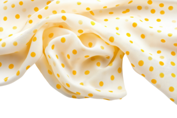 Soft cream fabric with yellow polka dots luxurious texture elegant drape subtle sheen detailed close