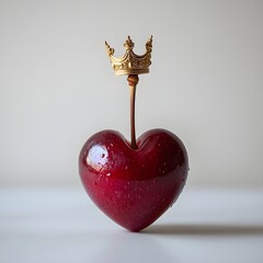 Crowned heart shaped cherry on white background