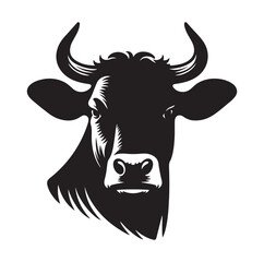 Cow head silhouette vector illustration on white background.