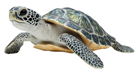 realistic illustration of sea turtle showcases its detailed shell and textured skin, capturing essence of marine life. turtle serene expression adds sense of calm to image