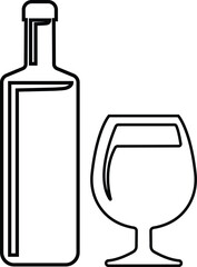 Wine bottle and glass icon in line set. isolated on transparent background