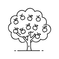 apple tree icon, apple tree line art - simple line art of apple tree, perfect for apple tree logos and icons