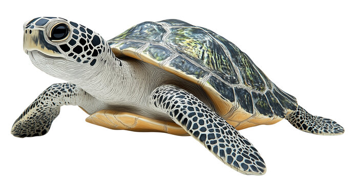 realistic illustration of sea turtle showcases its detailed shell and textured skin, capturing essence of marine life. turtle serene expression adds sense of calm to image