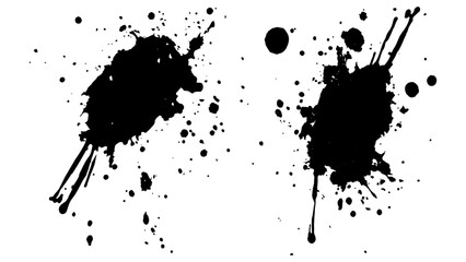 Black ink splatter, black paint, ink brush strokes, brushes, lines, grungy. Dirty artistic design. Black paint splash isolated on transparent background. 