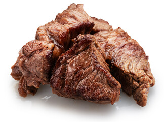 Roasted turkey meat pieces isolated on white. File contains clipping path.
