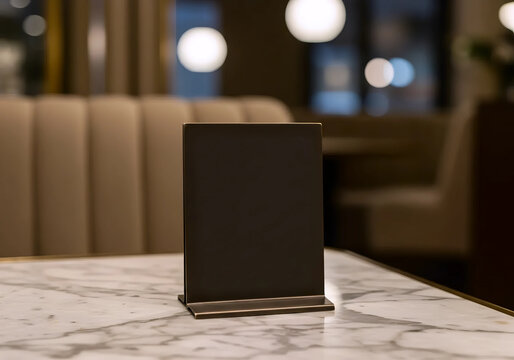 Blank Table Tent, Menu Holder Mockup on Restaurant Table