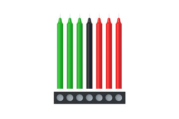 Set of kwanzaa candles isolated on white background. Traditional kinara. Top view. 3d render