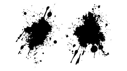 Black ink splatter, black paint, ink brush strokes, brushes, lines, grungy. Dirty artistic design. Black paint splash isolated on transparent background. 