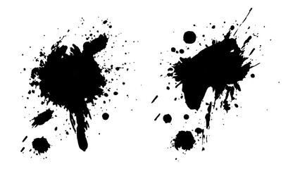 Black ink splatter, black paint, ink brush strokes, brushes, lines, grungy. Dirty artistic design. Black paint splash isolated on transparent background. 