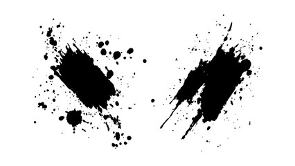 Black ink splatter, black paint, ink brush strokes, brushes, lines, grungy. Dirty artistic design. Black paint splash isolated on transparent background. 