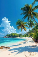 Fototapeta premium Tropical Beach Paradise with Palm Trees and Turquoise Water
