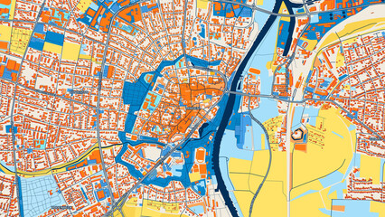 Obraz premium Colorful Minden Street Map with Labels and Buildings