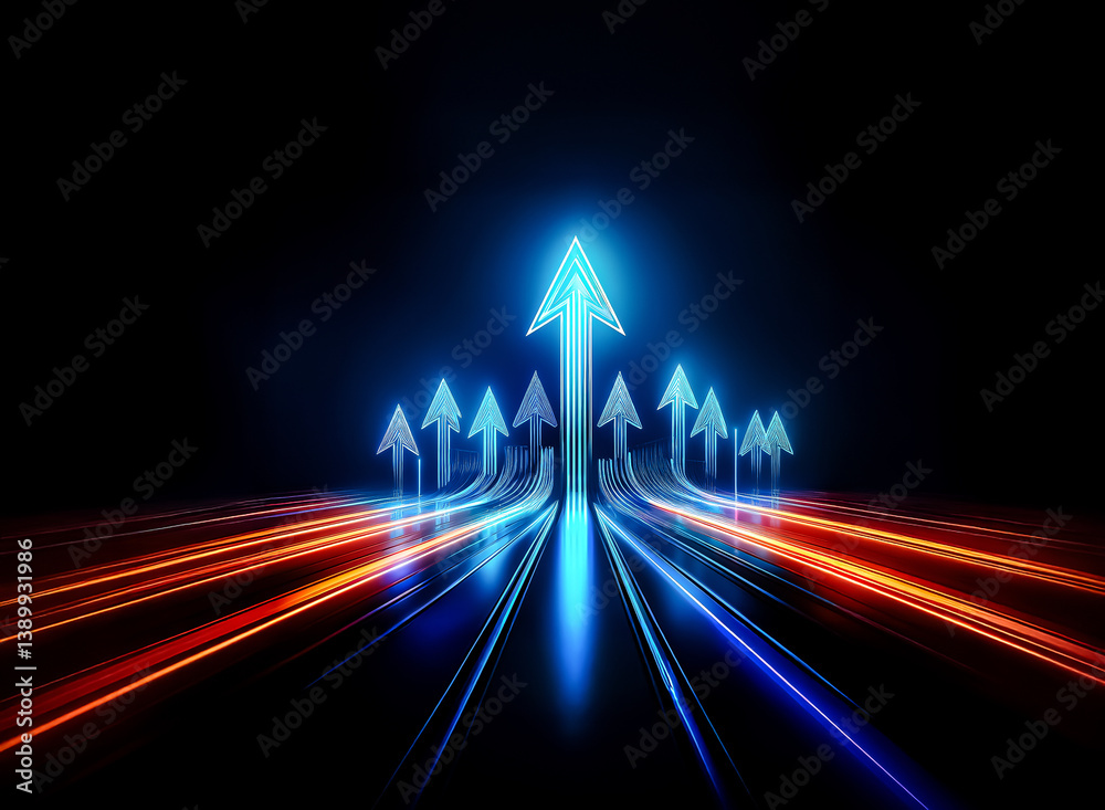 Poster the image shows illuminated upward arrows radiating from a central point, with vibrant streaks sugge