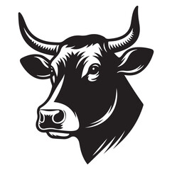 Cow head silhouette vector illustration on white background.
