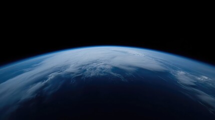 Fototapeta premium Earth from space, a celestial view. Vast expanse of the planet, a beautiful blue marble, encircled by darkness. Clouds drift across the surface