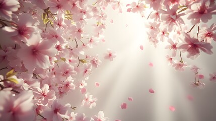 Fototapeta premium Soft pink cherry blossoms cascading in a minimalist elegant design