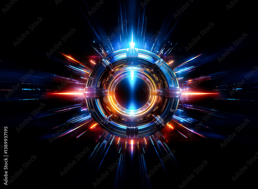 Poster The image captures a glowing, circular object with intricate patterns, radiating light outward. It evokes themes of technology, energy, and perhaps the unknown, hinting at powerful forces at play.