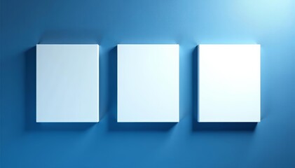 Variety of gray and blue shades with three white squares , clean, subtle