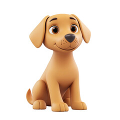 A cheerful cartoon puppy sits upright, showcasing bright brown eyes and a soft golden coat. Its playful expression radiates warmth and friendliness, perfect for children's illustrations