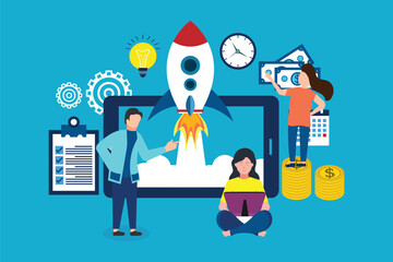 Business start-up launch, project planning and management concept