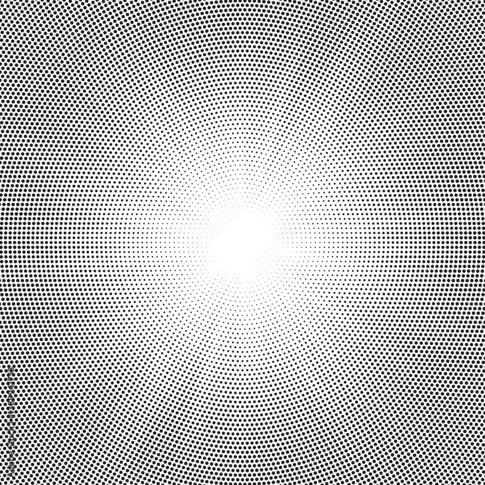 Poster Halftone gradient sun rays pattern. Abstract halftone vector dots background. monochrome dots pattern. Vector background in comic book style with sunburst rays and halftone. Retro pop art design.