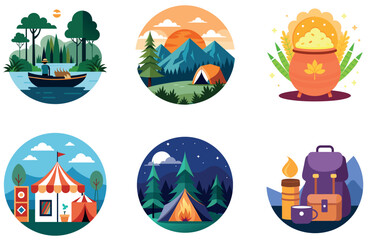 Fototapeta premium Camping Escape. A Bundle of Serenity and Adventure Collection Stickers