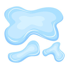 Water spill puddle. Blue liquid shape in flat cartoon style. Clean fluid drop design element isolated on white background