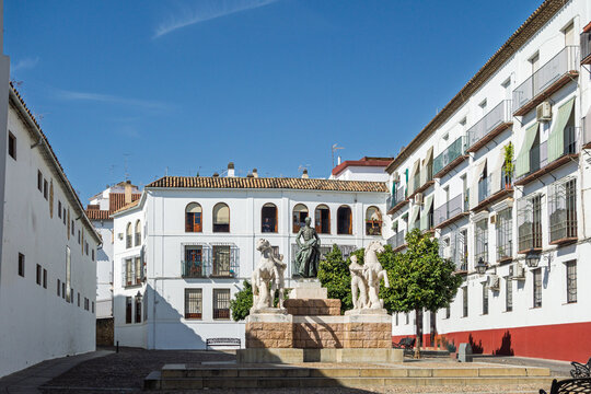 Bronze statue of manolete, famous bullfighter, located in the square plaza del conde de priego in the historic center of cordoba, a unesco world heritage site