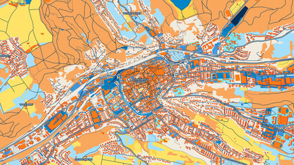 Colorful Schwabisch Gmund Street Map with Labels and Buildings