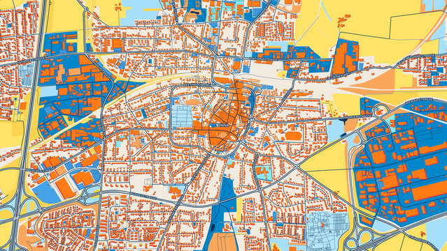Colorful Unna Street Map with Labels and Buildings