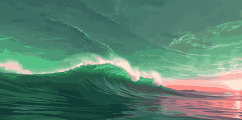 beautiful ocean wave breaking in open ocean on a bright sunny © MDRobin