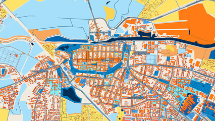 Obraz premium Colorful Greifswald Street Map with Labels and Buildings