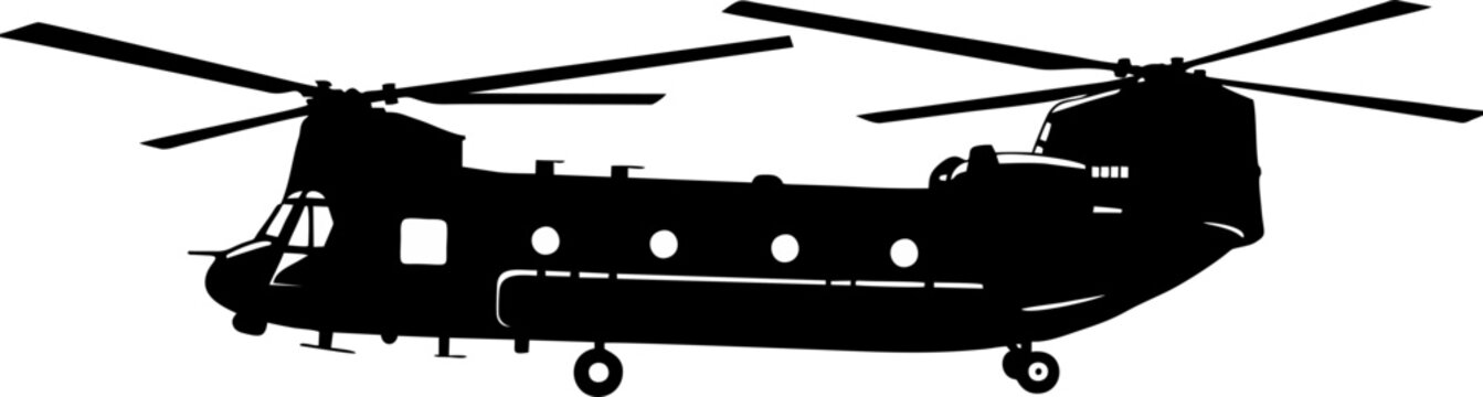 Chinook Helicopter Silhouette &ndash; Twin-Rotor Military Transport Vector Illustration"