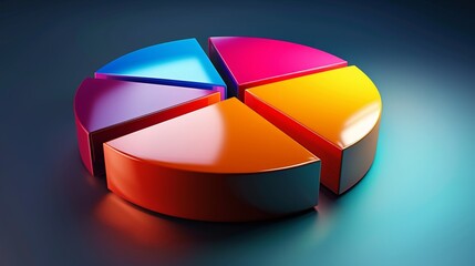 Obraz premium Glossy D pie chart with six parts in saturated tones and subtle highlights